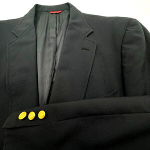 JOS A. BANK 48L Black‎ Wool Executive Collection Gold Button Blazer Suit Jacket